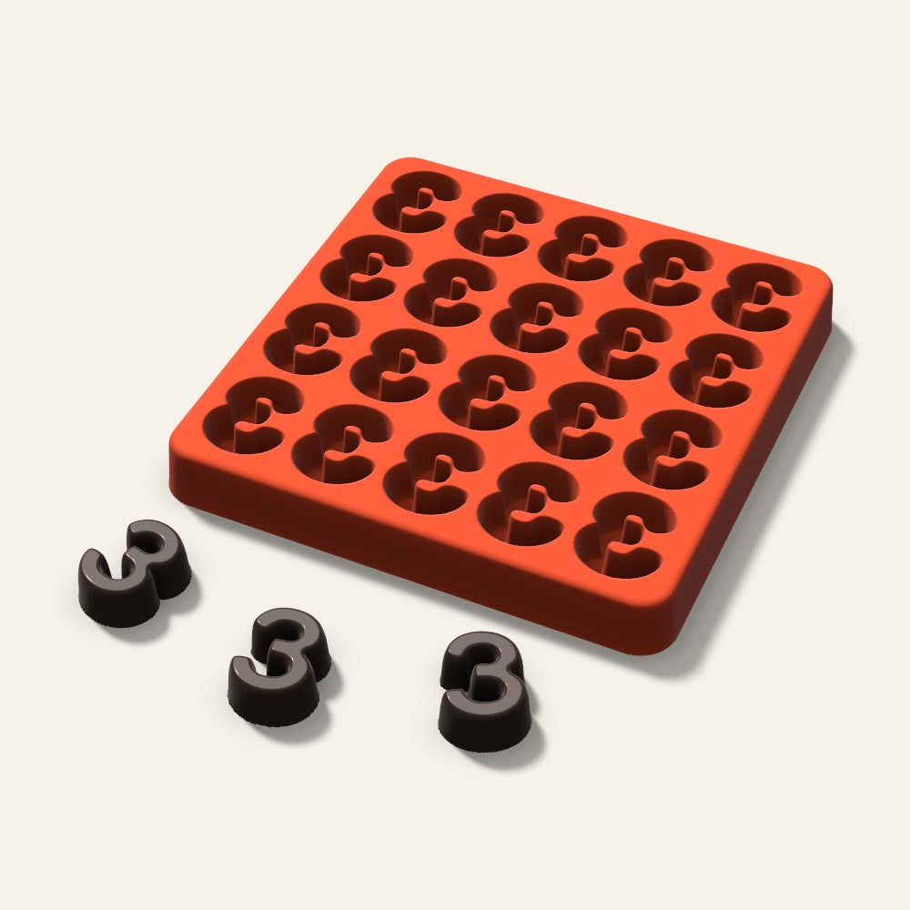 Number 3 Candy Mold, 1 Inch, 20 Cavity, 3D render