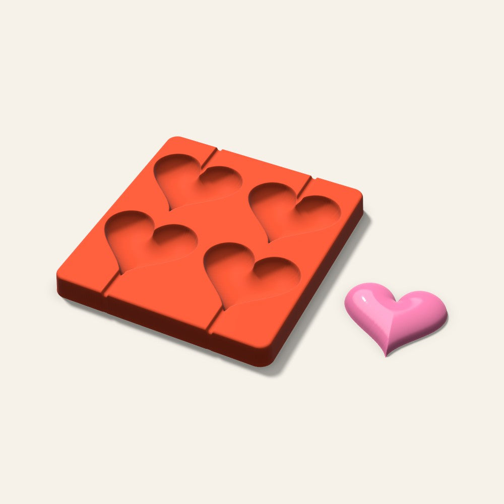 Puffy Heart Lollipop Mold, 2.5 Inch, 4 Cavity, 3D render