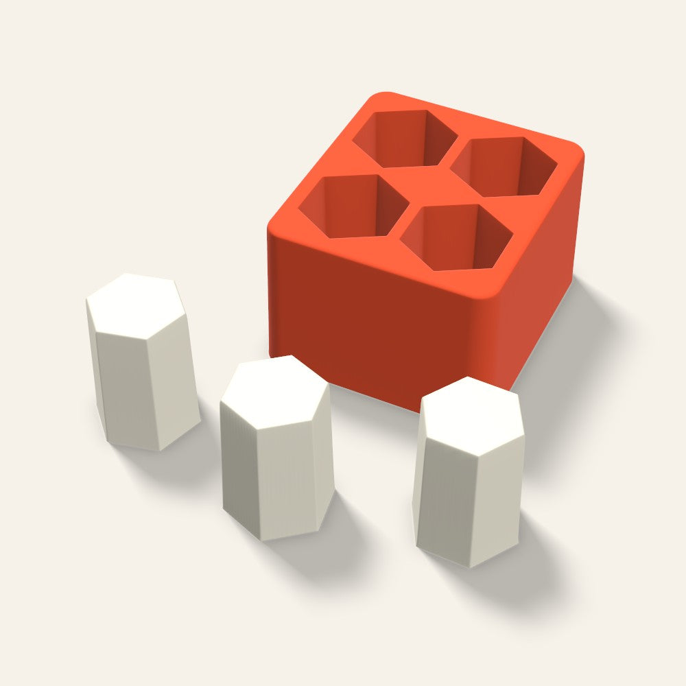 Hexagon Pillar Votive Candle Mold, 1.5 x 2 Inch, 4 Cavity, 3D render