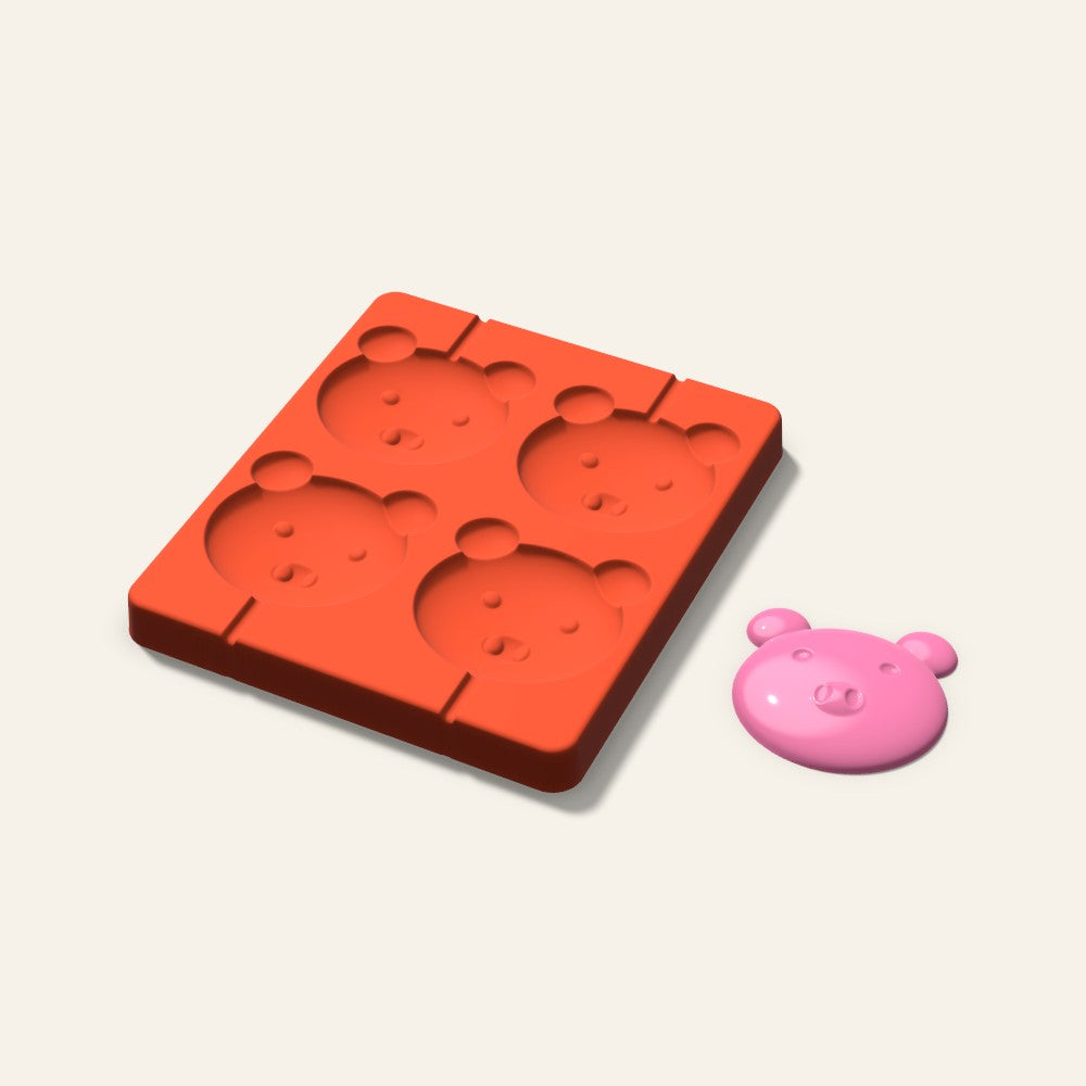 Pig Lollipop Mold, 2.5 Inch, 4 Cavity, 3D render