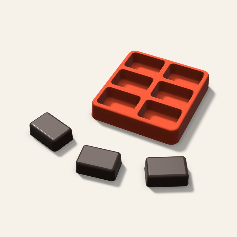 Rounded Rectangle Chocolate Mold, 1.5 Inch, 6 Cavity, 3D render