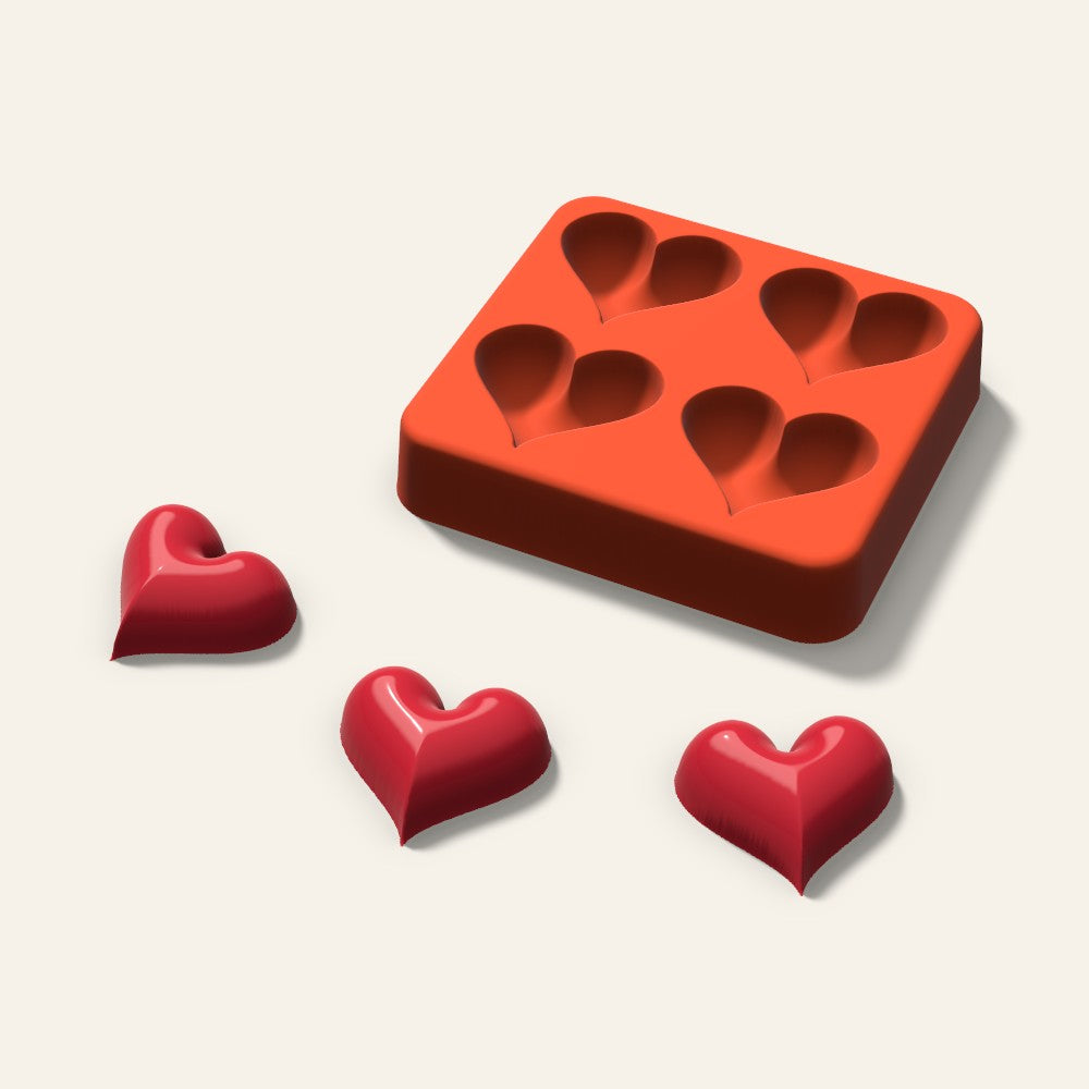 Puffy Heart Candy Mold, 1.25 Inch, 4 Cavity, 3D render