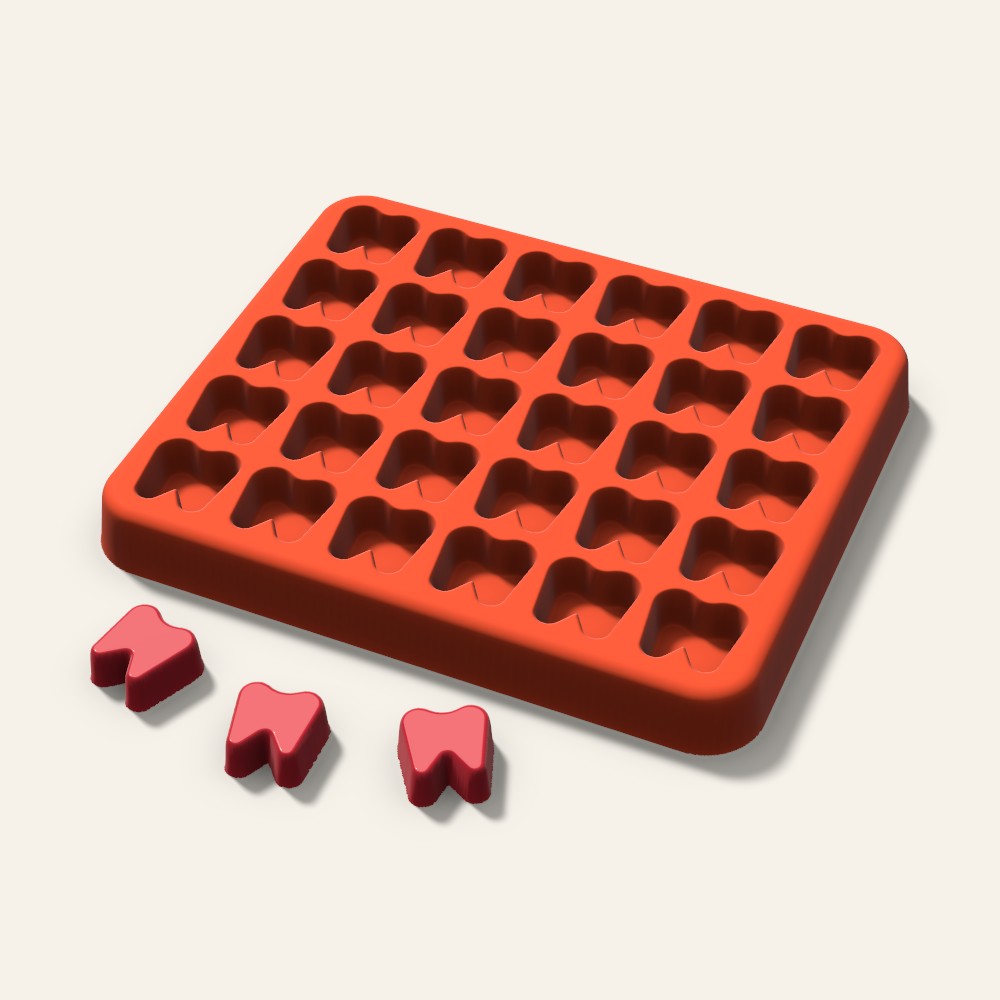 Tooth Gummy Mold, 0.5 Inch, 30 Cavity, 3D render
