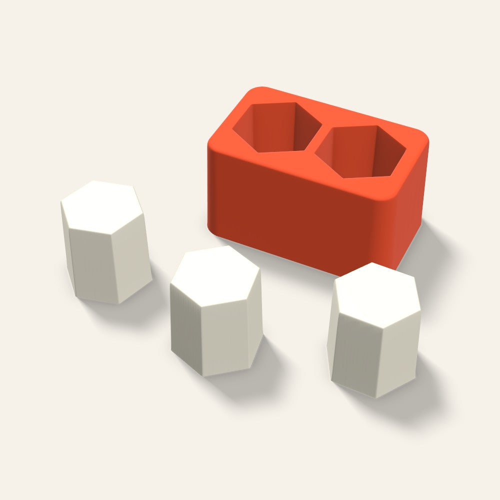 Hexagon Pillar Votive Candle Mold, 1.5 x 1.5 Inch, 2 Cavity, 3D render