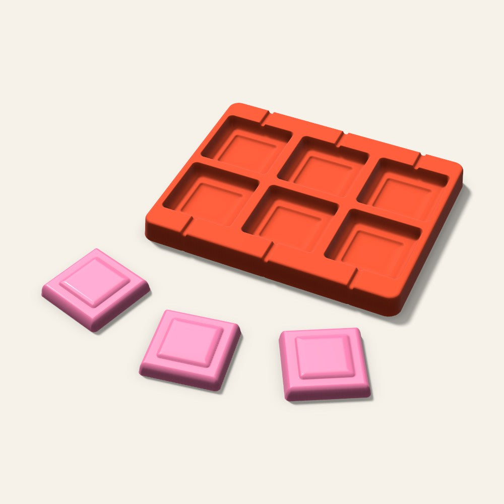 Embossed Square Lollipop Mold, 2 Inch, 6 Cavity, 3D render