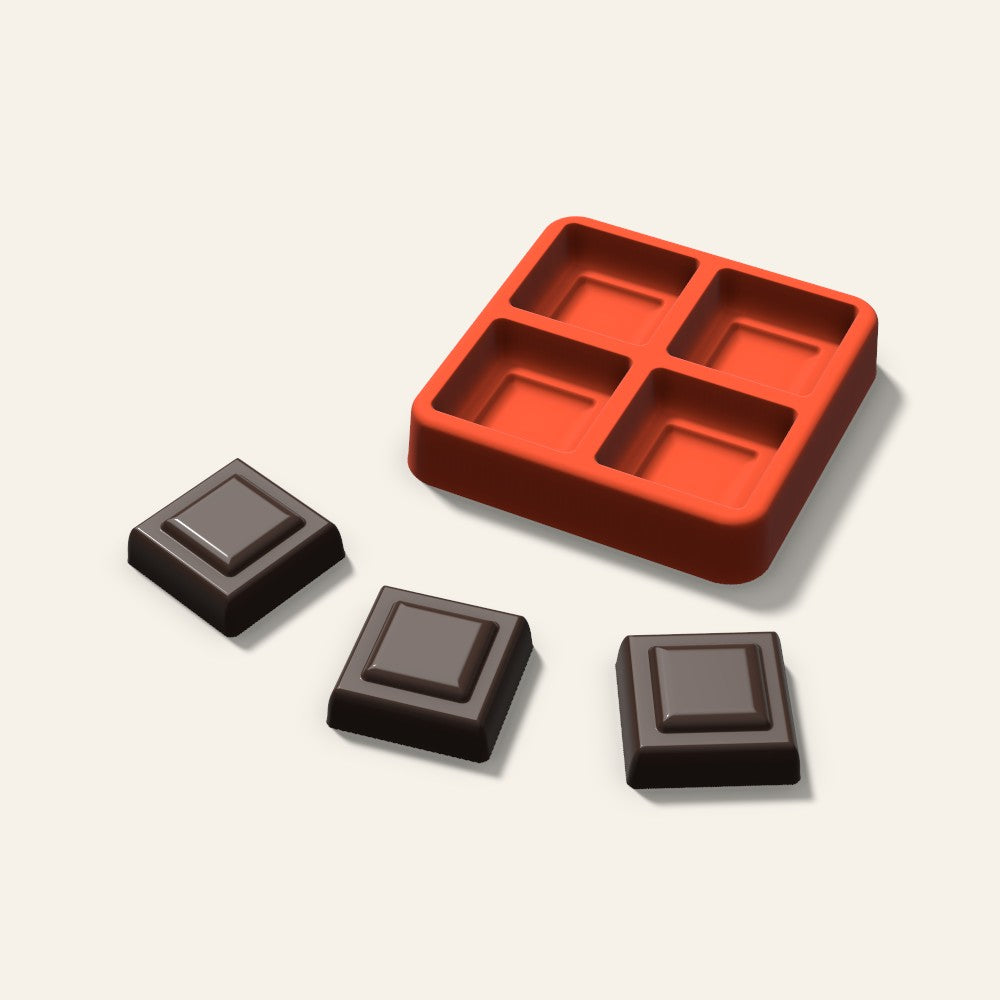 Embossed Square Candy Mold, 1.25 Inch, 4 Cavity, 3D render