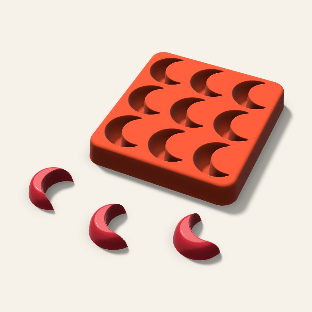 Crescent Moon Candy Mold, 1 Inch, 9 Cavity, 3D render