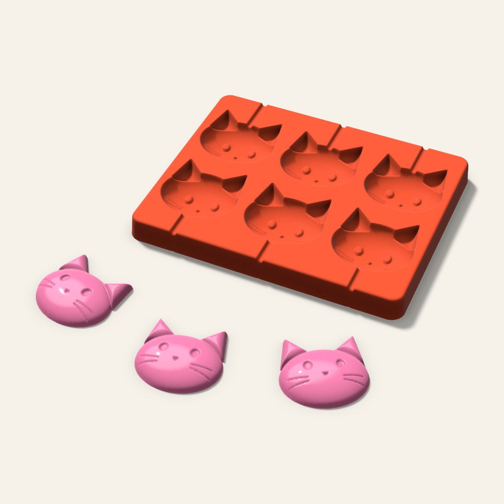 Cat Lollipop Mold, 2 Inch, 6 Cavity, 3D render