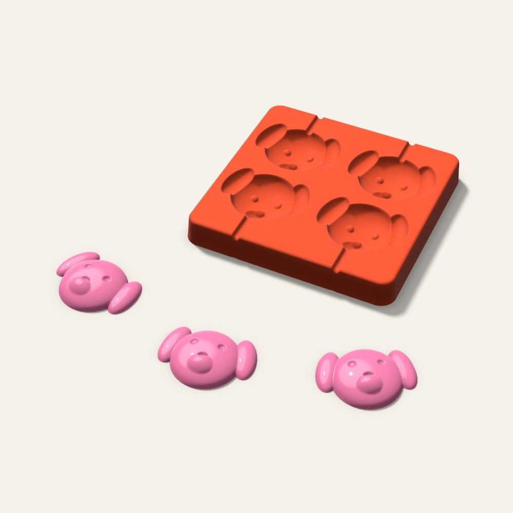 Dog Lollipop Mold, 2.5 Inch, 4 Cavity, 3D render