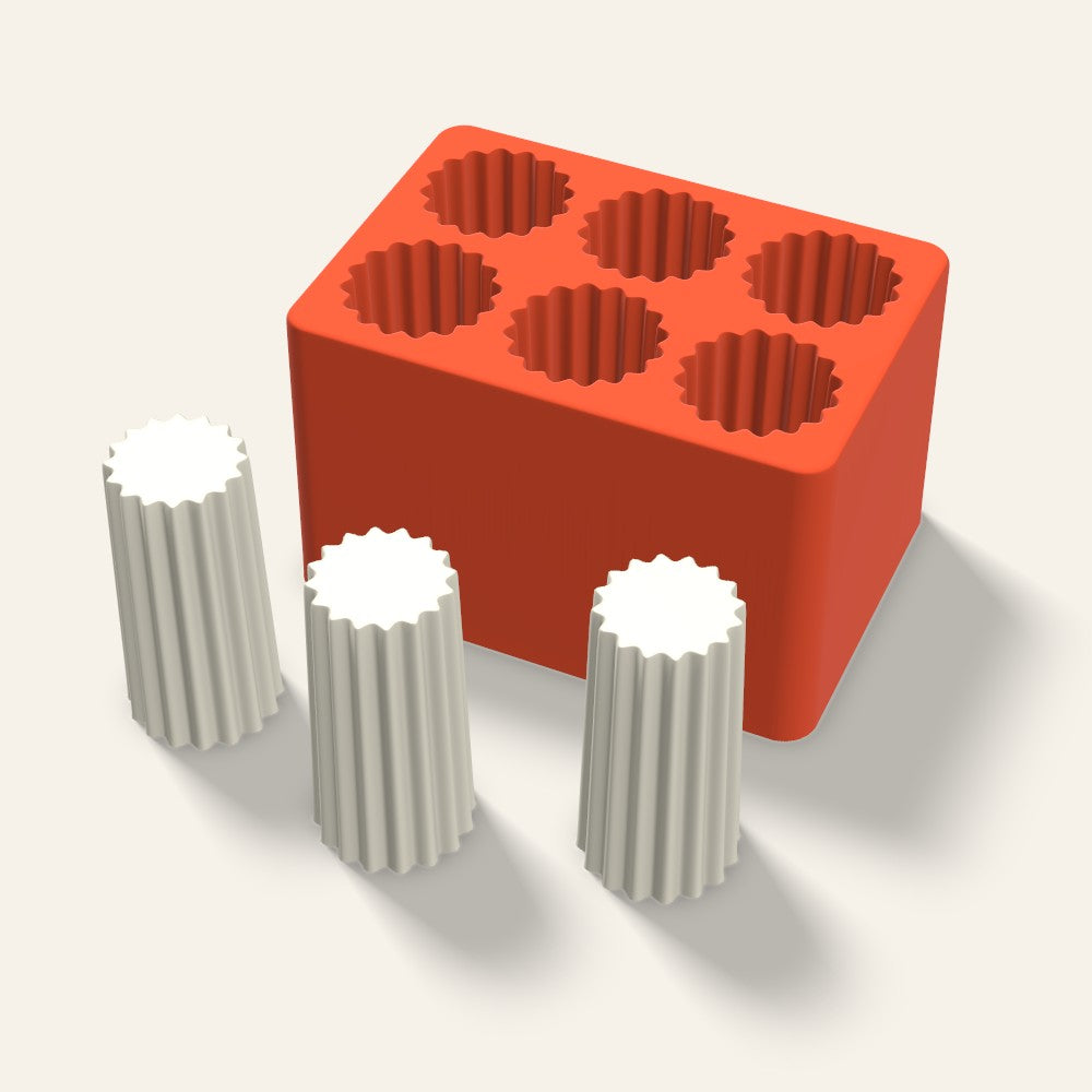 Ribbed Pillar Votive Candle Mold, 1.5 x 3 Inch, 6 Cavity, 3D render