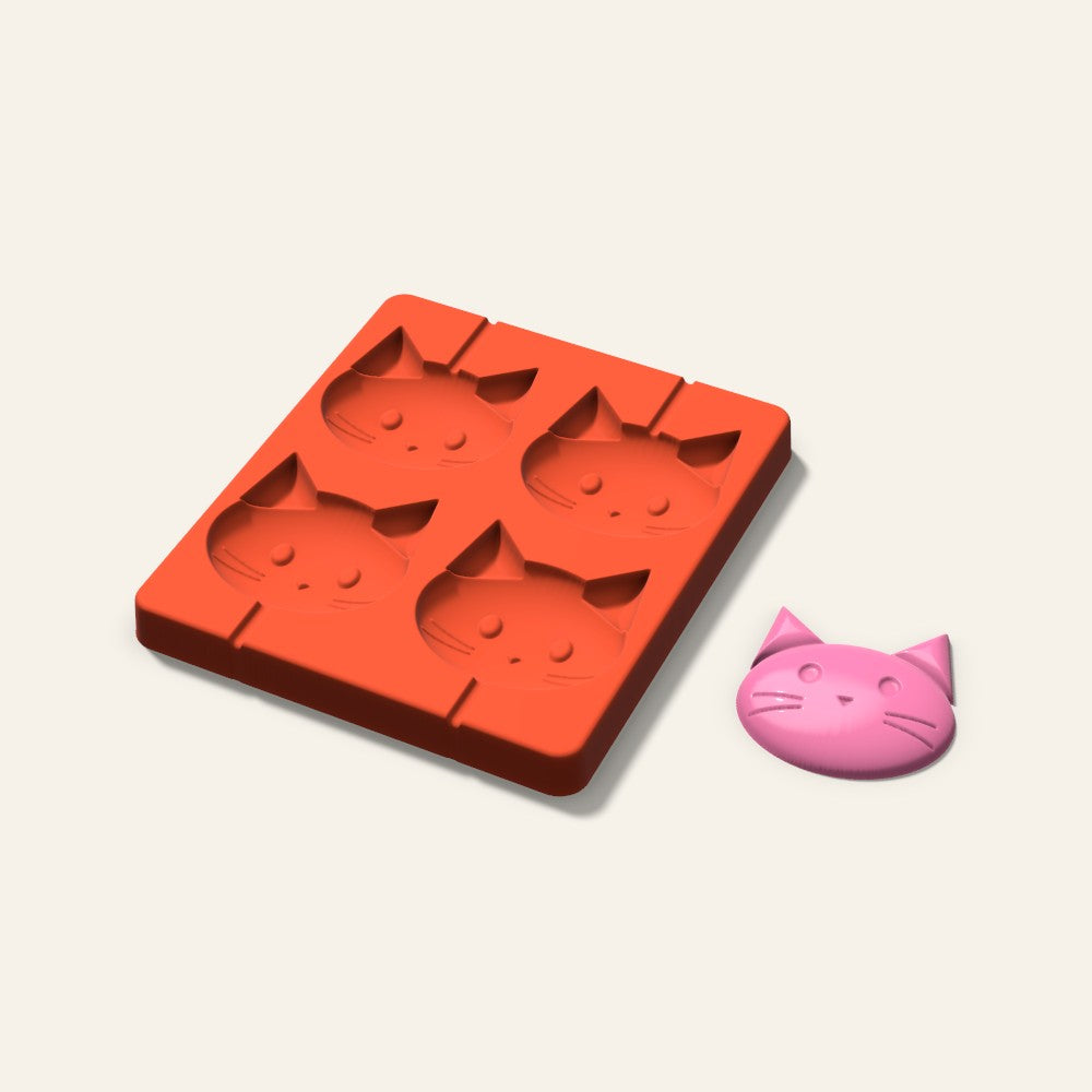 Cat Lollipop Mold, 2.5 Inch, 4 Cavity, 3D render