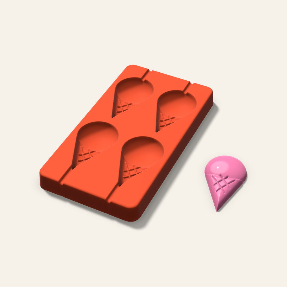 Ice Cream Cone Lollipop Mold, 2.5 Inch, 4 Cavity, 3D render