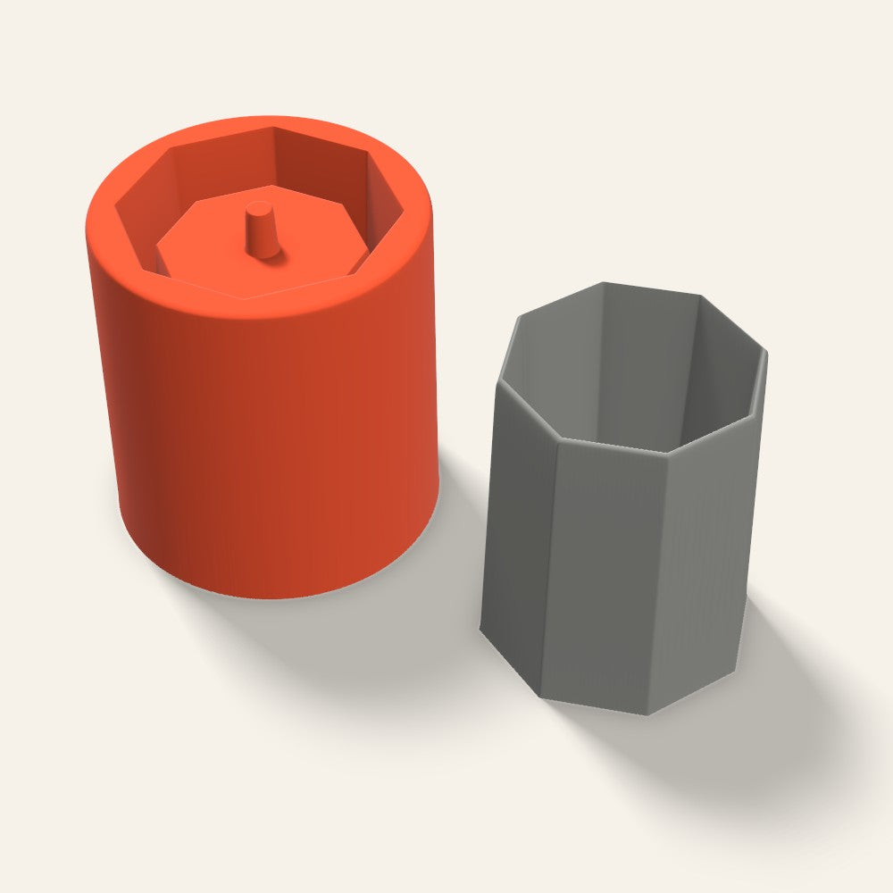 Tall Octagon Concrete Planter Mold, 2.5 Inch, 3D render