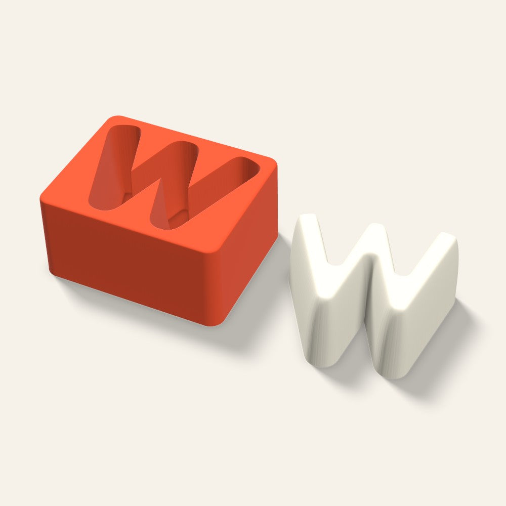 Letter W Candle Mold, 4 x 2 Inch, 3D render