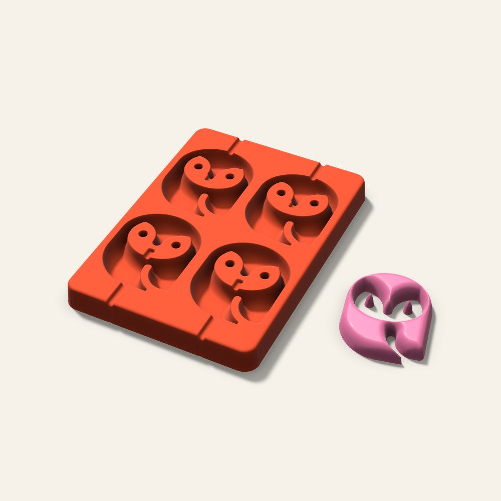 Owl Lollipop Mold, 2.5 Inch, 4 Cavity, 3D render