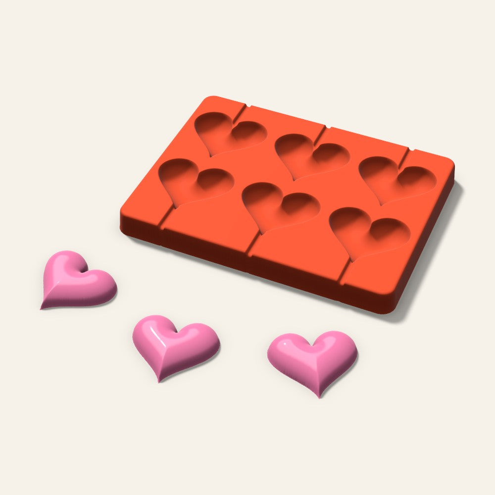 Puffy Heart Lollipop Mold, 2 Inch, 6 Cavity, 3D render