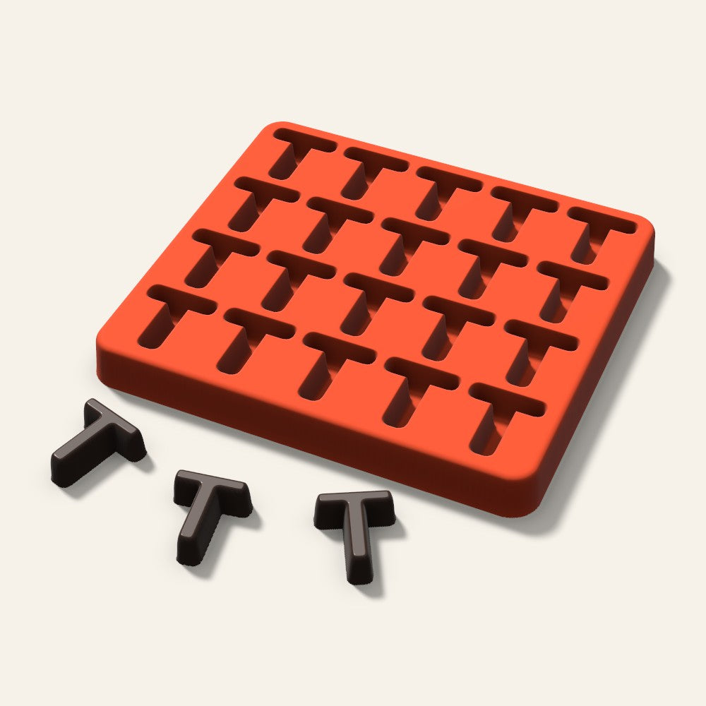 Letter T Candy Mold, 1 Inch, 20 Cavity, 3D render