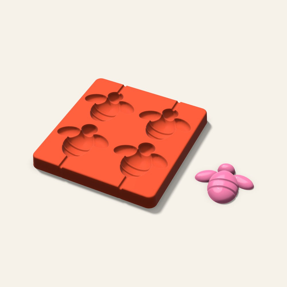 Bee Lollipop Mold, 2.5 Inch, 4 Cavity, 3D render
