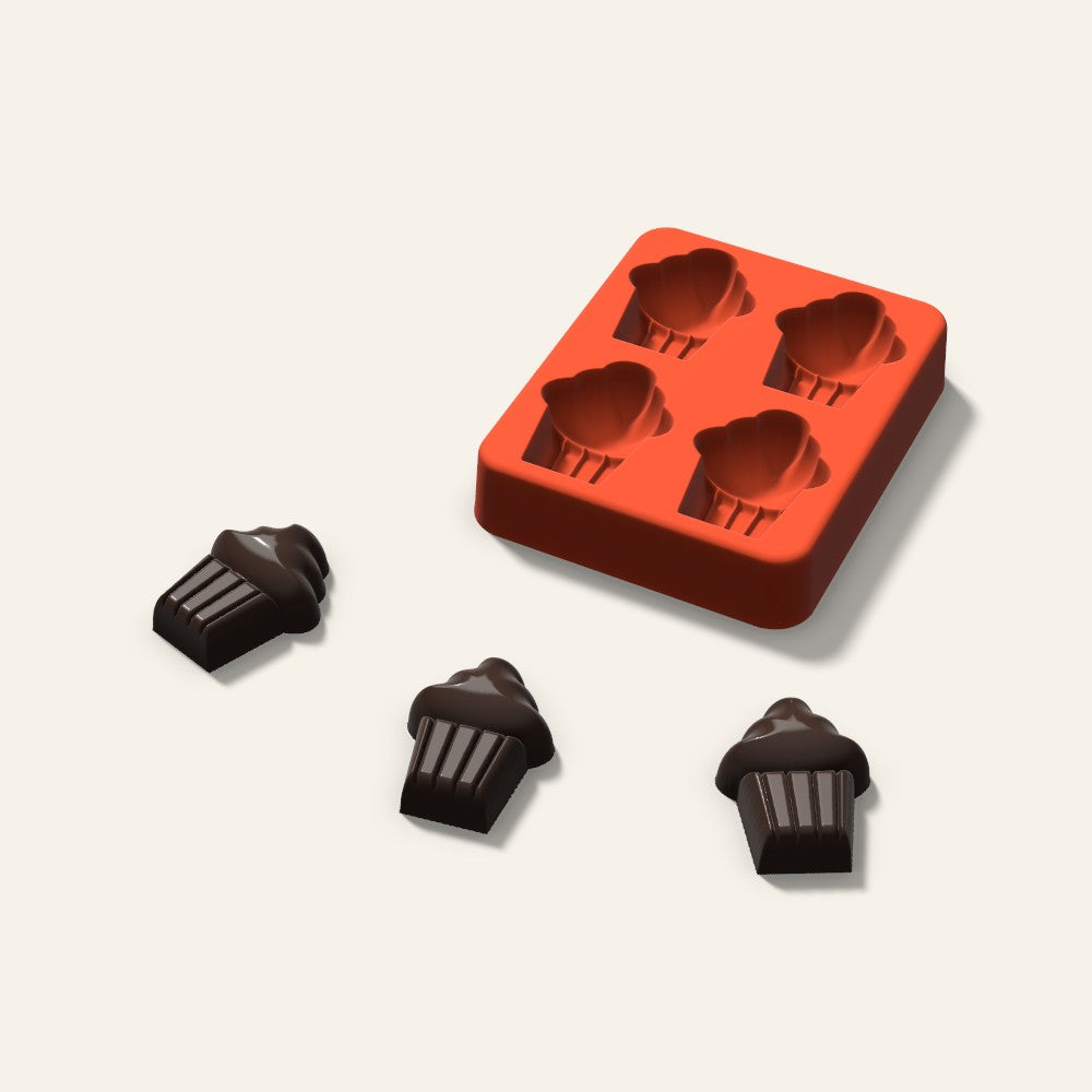 Cupcake Chocolate Mold, 1.5 Inch, 4 Cavity, 3D render
