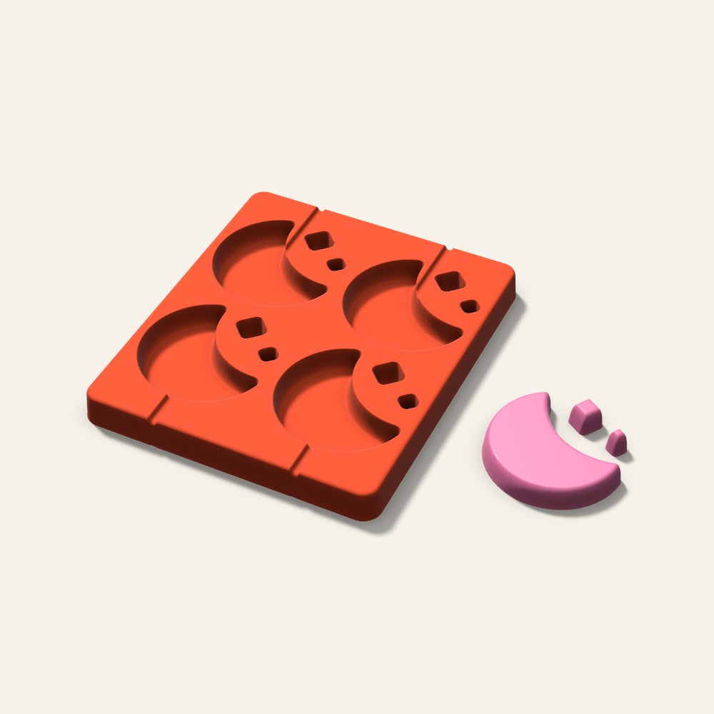 Moon and Stars Lollipop Mold, 2.5 Inch, 4 Cavity, 3D render
