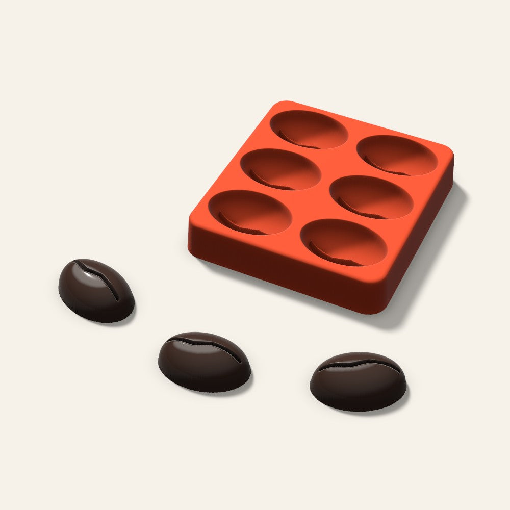 Coffee Bean Chocolate Mold, 1.5 Inch, 6 Cavity, 3D render