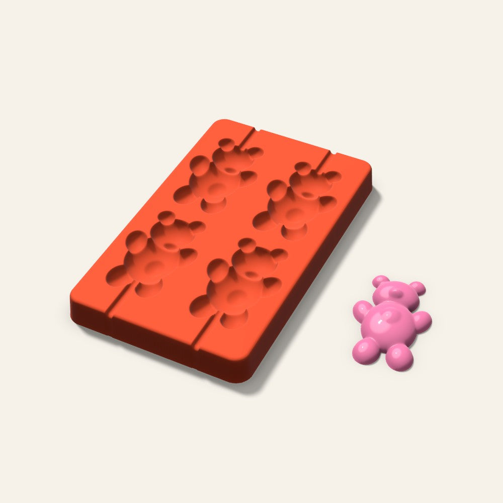 Gummy Bear Lollipop Mold, 2.5 Inch, 4 Cavity, 3D render