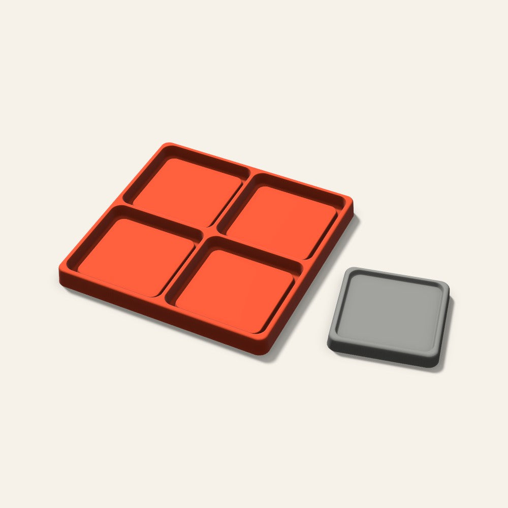 Square Concrete Coaster Mold, 3.5 Inch, 4 Cavity, 3D render