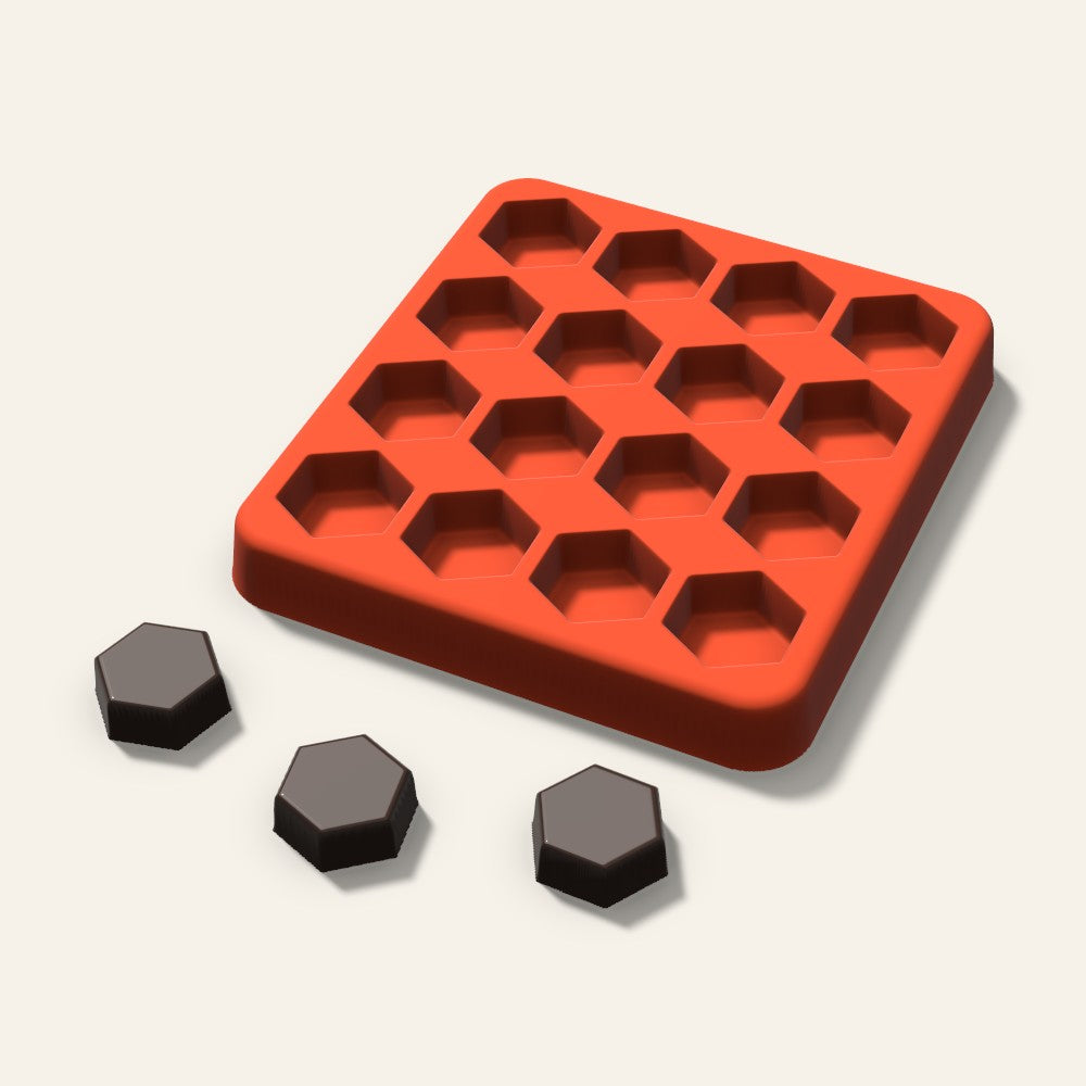Hexagon Gummy Mold, 0.75 Inch, 16 Cavity, 3D render