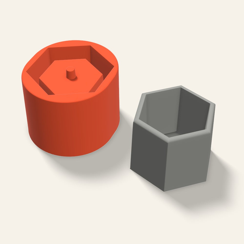Low Hexagon Concrete Planter Mold, 4 Inch, 3D render