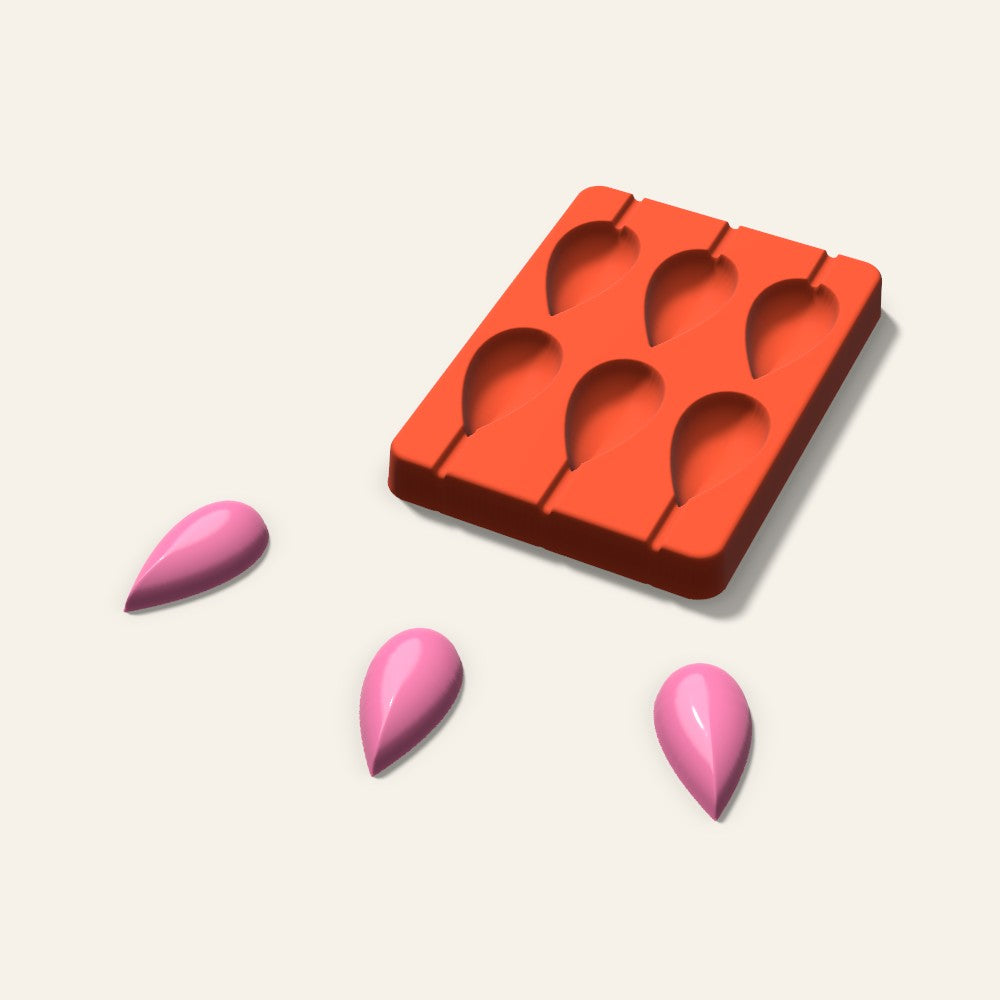 Teardrop Lollipop Mold, 2 Inch, 6 Cavity, 3D render