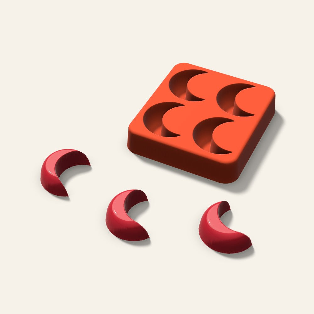 Crescent Moon Candy Mold, 1.25 Inch, 4 Cavity, 3D render