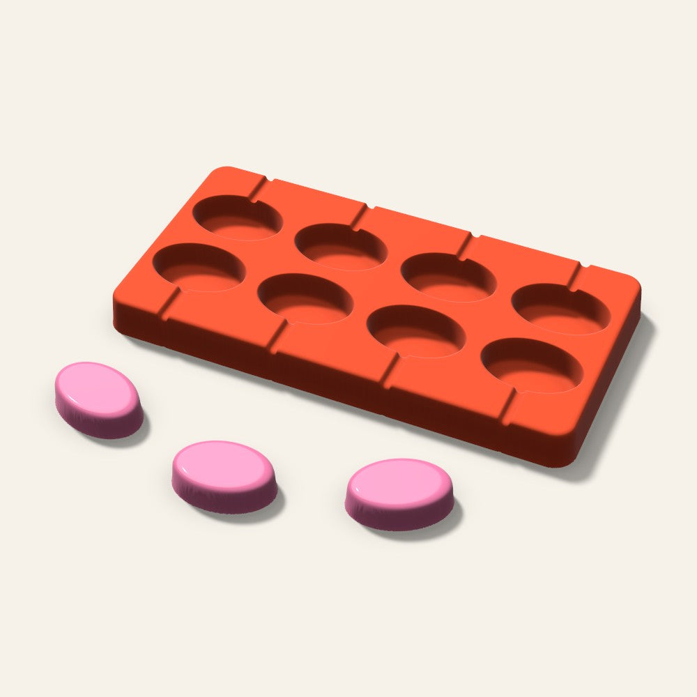 Oval Tall Lollipop Mold, 1.5 Inch, 8 Cavity, 3D render