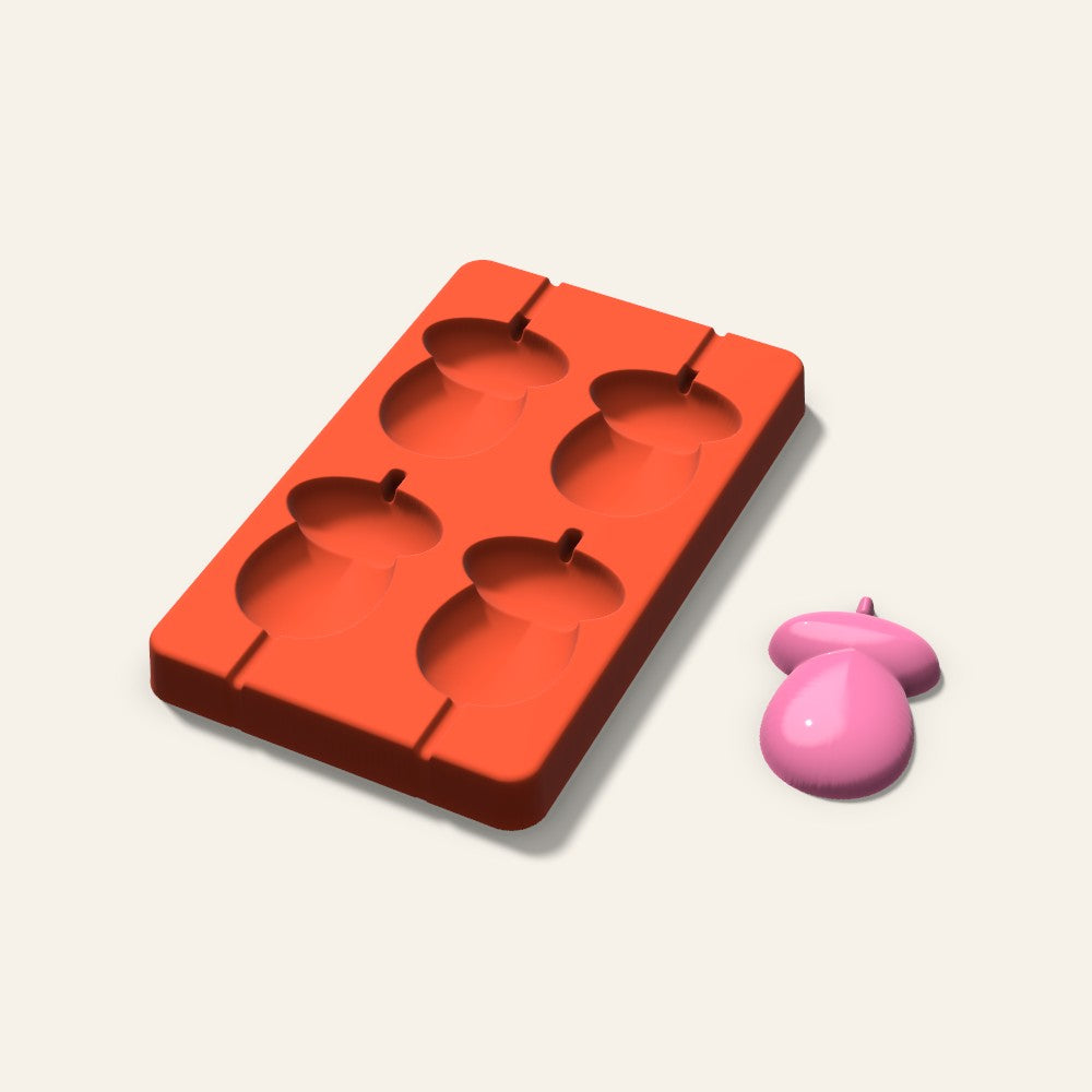 Acorn Lollipop Mold, 2.5 Inch, 4 Cavity, 3D render