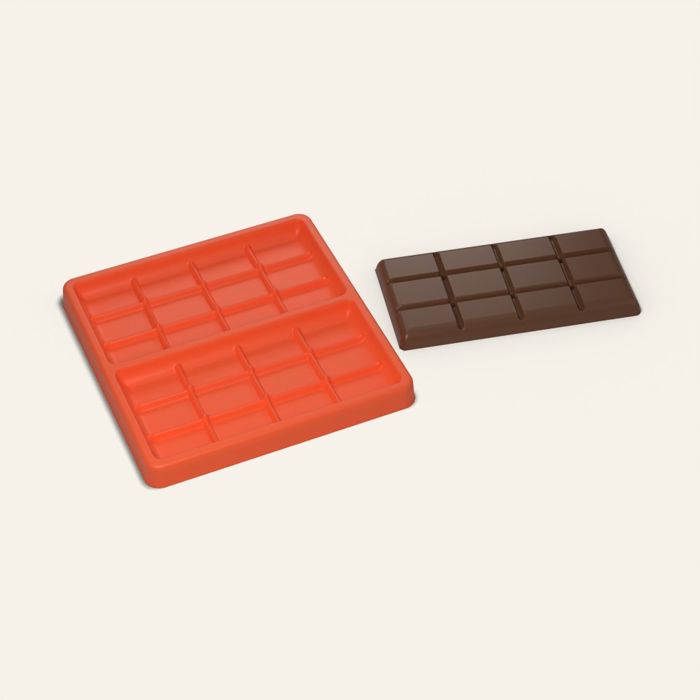 Chocolate Bar Mold, 2 Bars, 3D render