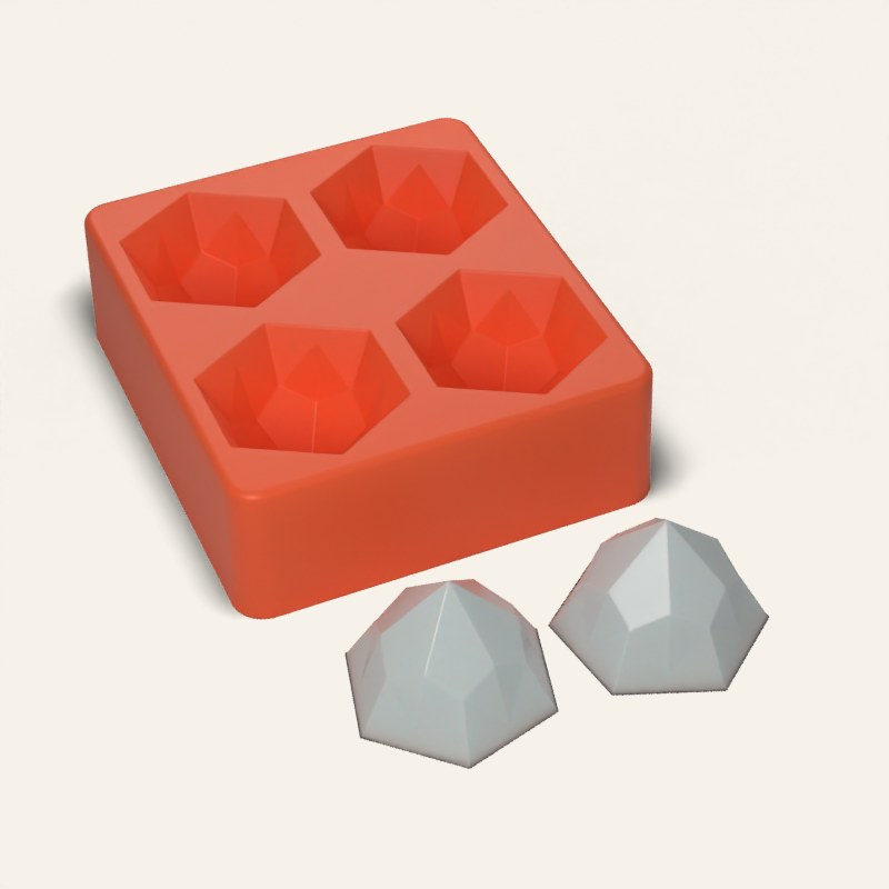 Gem Ice Mold, 4 Cavity, 3D render