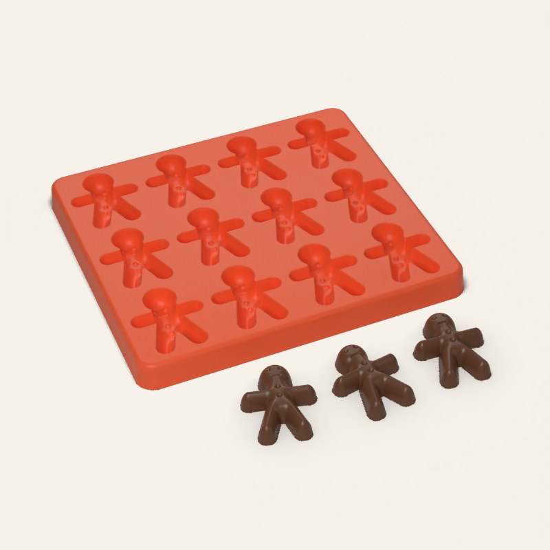 Gingerbread Man Mold, 12 Cavity, 3D render