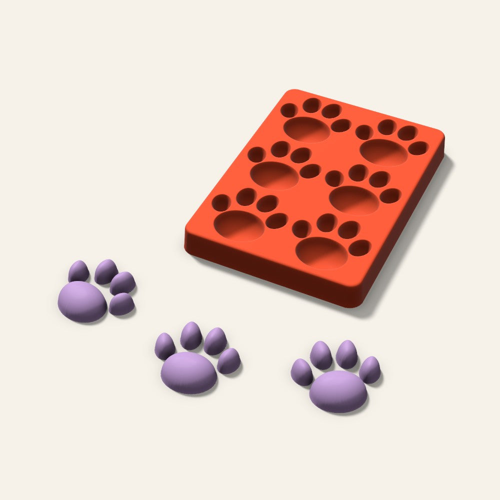 Paw Print Wax Melt Mold, 2 Inch, 6 Cavity, 3D render