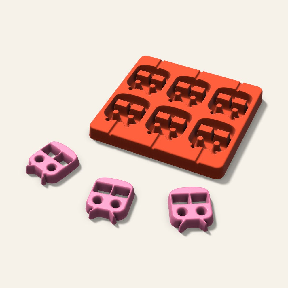 Train Lollipop Mold, 2 Inch, 6 Cavity, 3D render