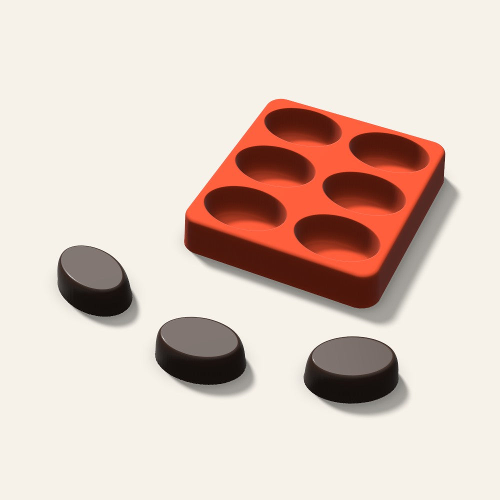 Oval Chocolate Mold, 1.5 Inch, 6 Cavity, 3D render