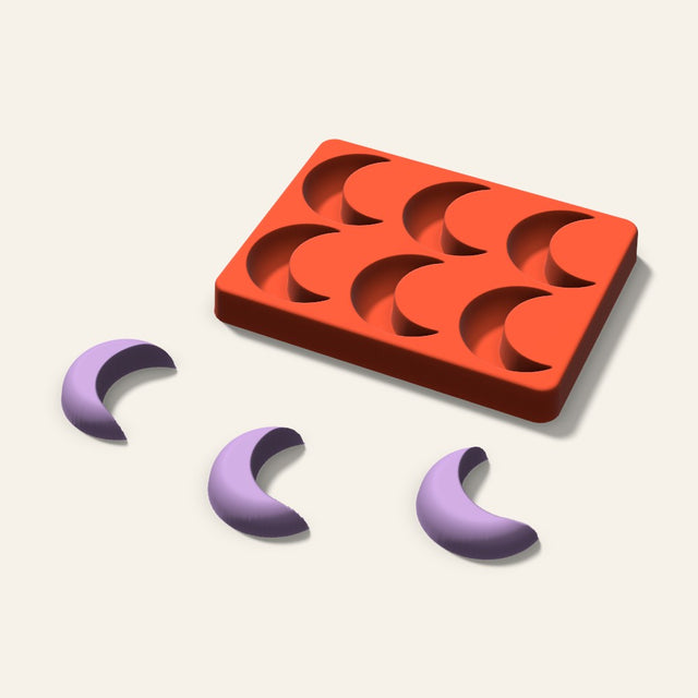 Crescent Moon Wax Melt Mold, 2 Inch, 6 Cavity, 3D render