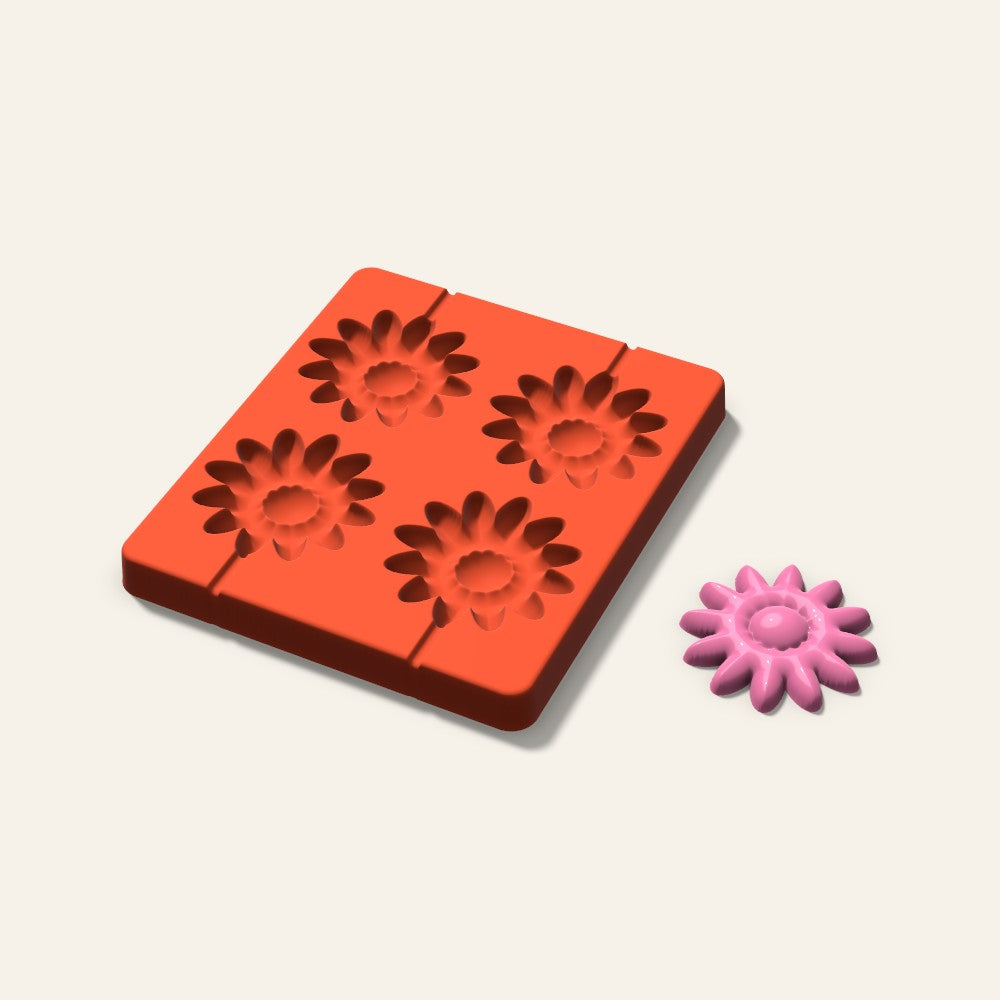 Daisy Lollipop Mold, 2.5 Inch, 4 Cavity, 3D render