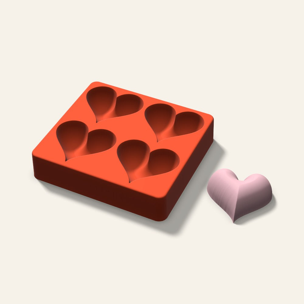 Puffy Heart Soap Mold, 2.5 Inch, 4 Cavity, 3D render