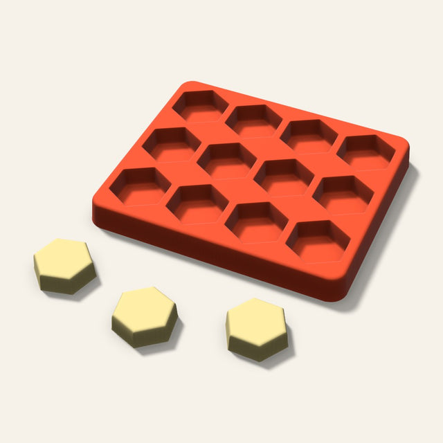Hexagon Butter Pat Mold, 1.25 Inch, 12 Cavity, 3D render