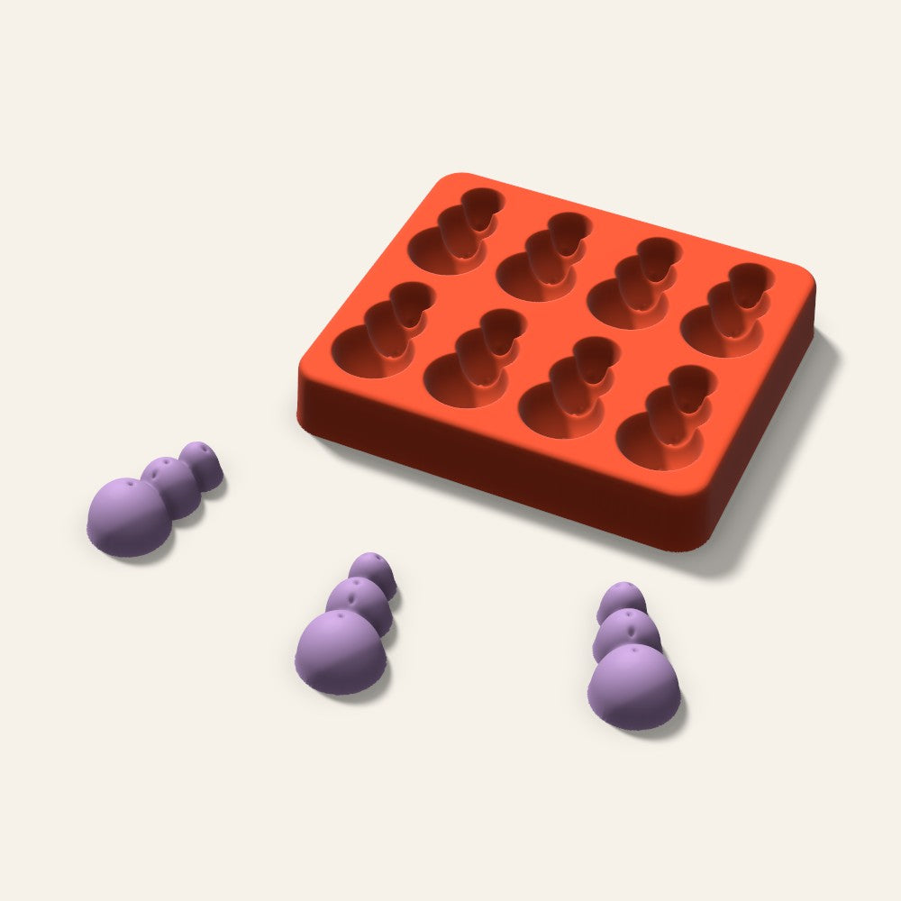 Snowman Wax Melt Mold, 1.5 Inch, 8 Cavity, 3D render
