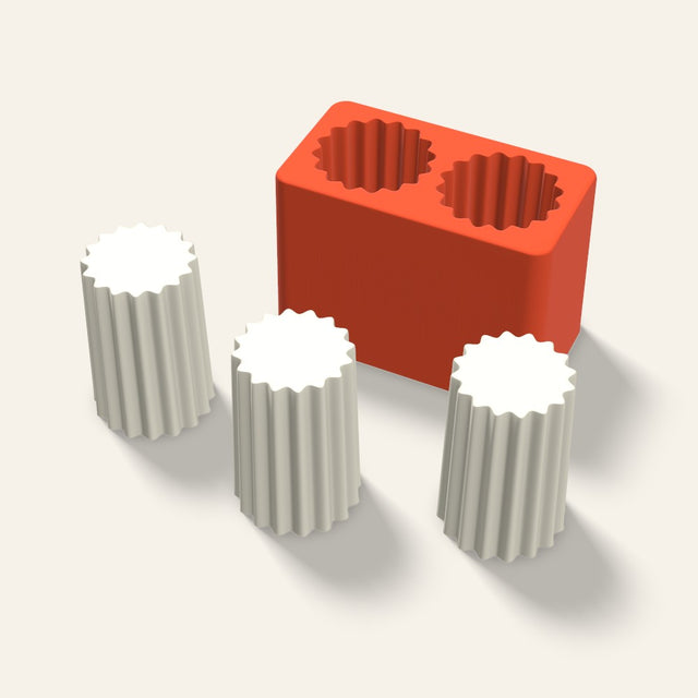 Ribbed Pillar Votive Candle Mold, 2 x 3 Inch, 2 Cavity, 3D render