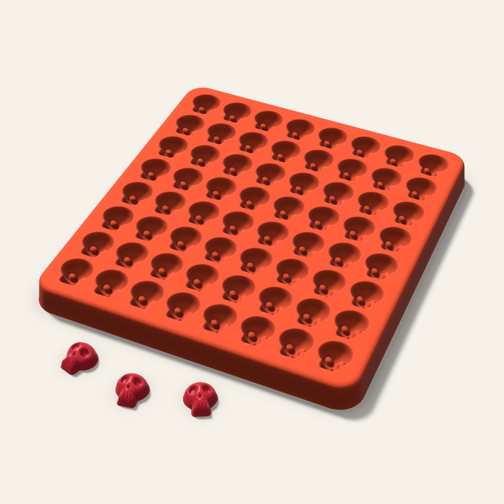 Skull Gummy Mold, 0.5 Inch, 64 Cavity, 3D render