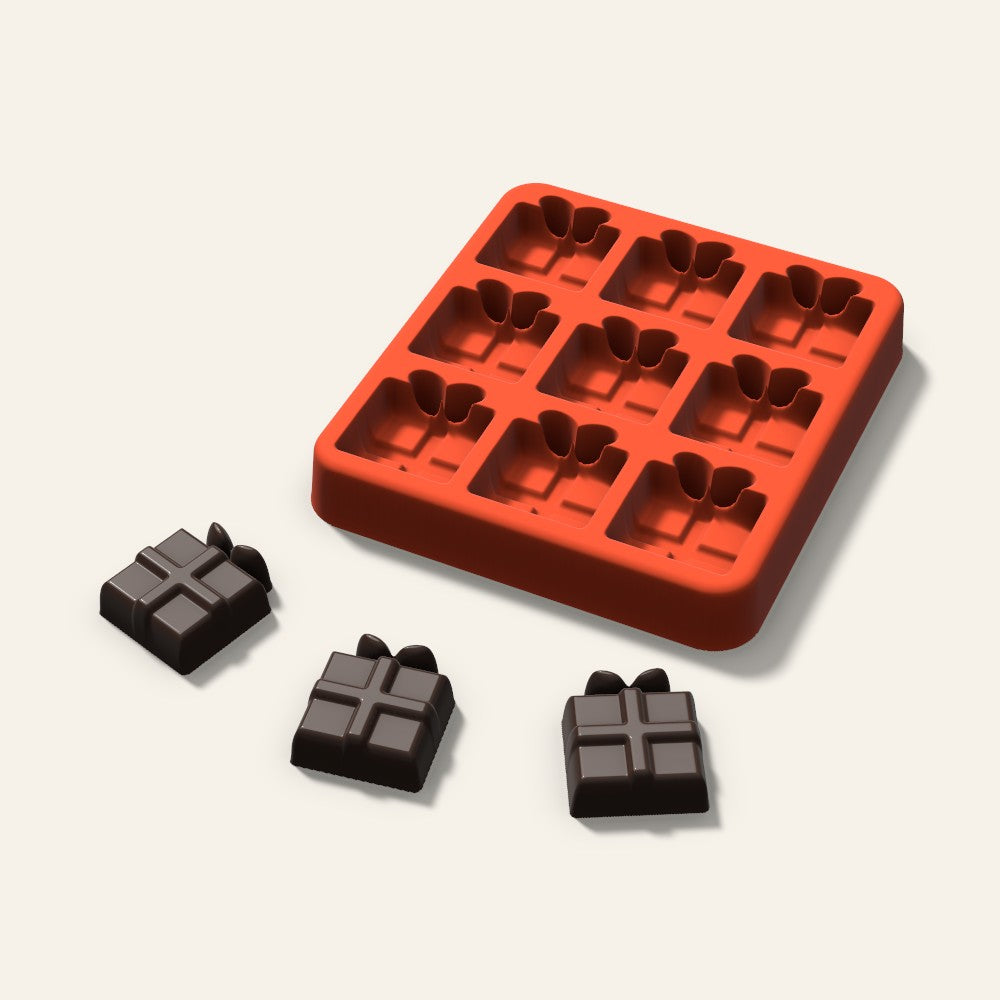 Gift Box Candy Mold, 1 Inch, 9 Cavity, 3D render
