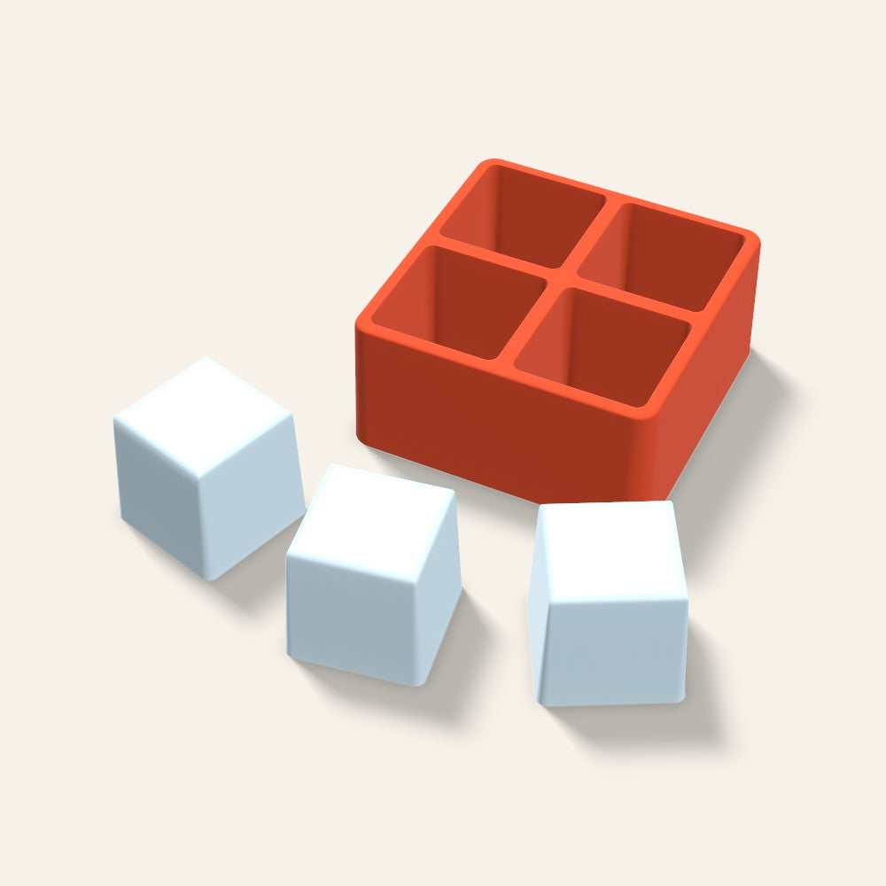 Cube Ice Mold, 2 Inch, 4 Cavity, 3D render