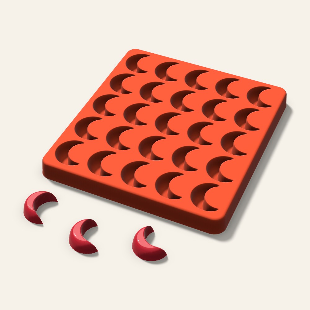 Crescent Moon Candy Mold, 1 Inch, 25 Cavity, 3D render