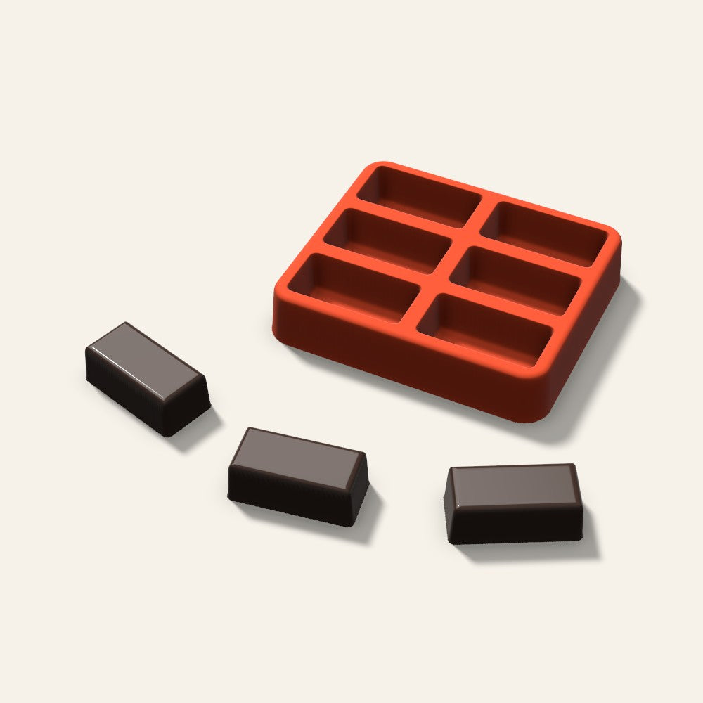 Rectangle Chocolate Mold, 1.5 Inch, 6 Cavity, 3D render